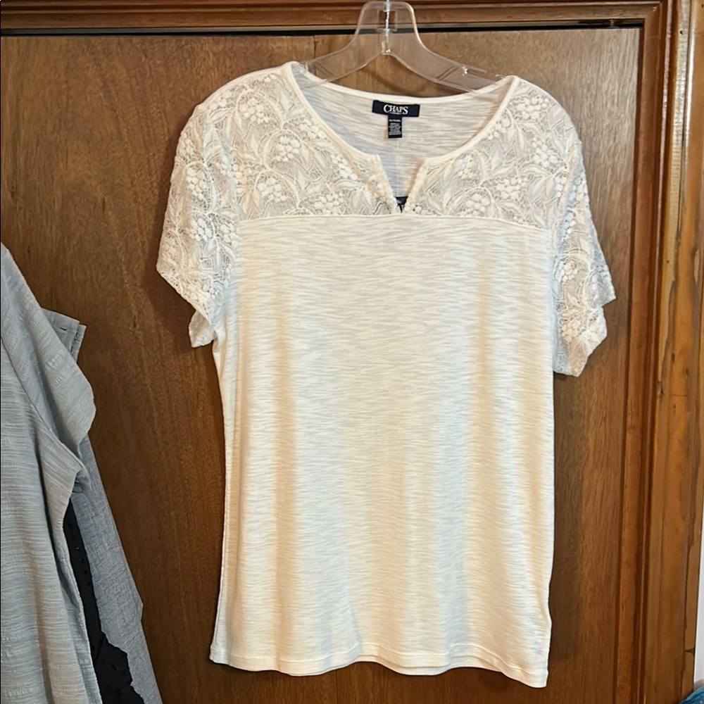 Chaps Cream Lace Short Sleeve T-Shirt - XL